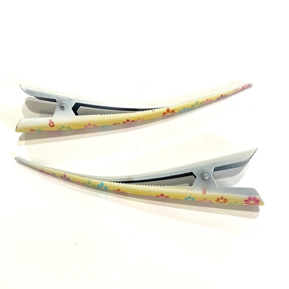 Updo Hair Clips Set Of 2 Yellow With Multi Colored Flowers - Picture 5 of 5